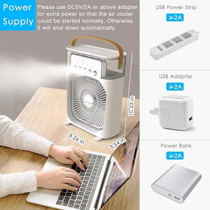 "Portable Mini Air Conditioner Fan – 3 Speeds, 3 Spray Modes & 7-Color LED with Timer" ckfn0z-i0