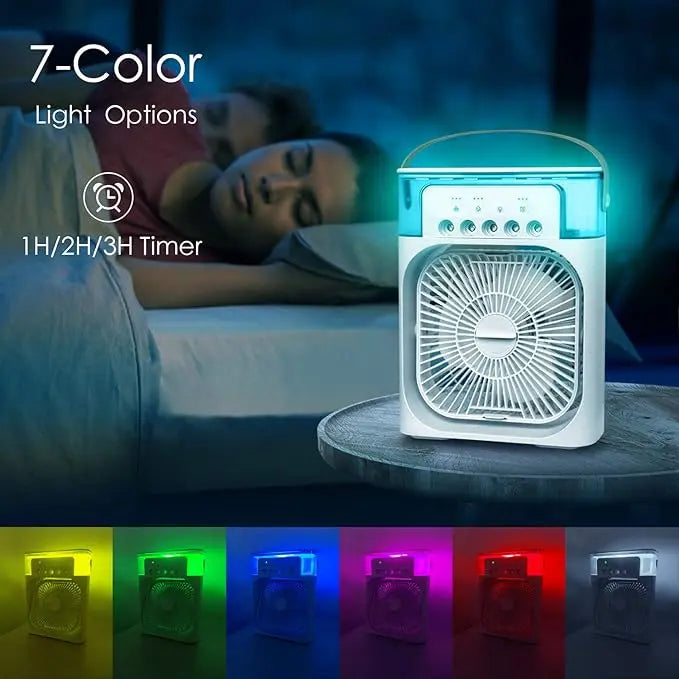 "Portable Mini Air Conditioner Fan – 3 Speeds, 3 Spray Modes & 7-Color LED with Timer" ckfn0z-i0