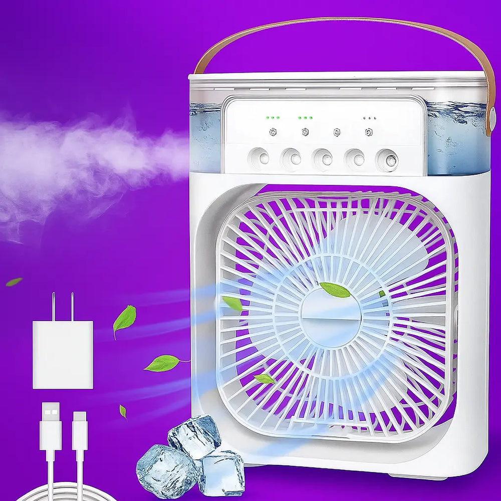 "Portable Mini Air Conditioner Fan – 3 Speeds, 3 Spray Modes & 7-Color LED with Timer" ckfn0z-i0